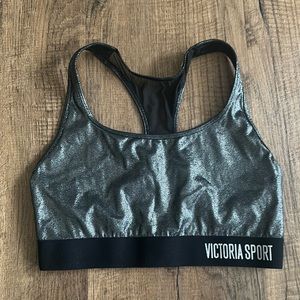 victoria's secret sport the player glitter logo sports bra size medium black